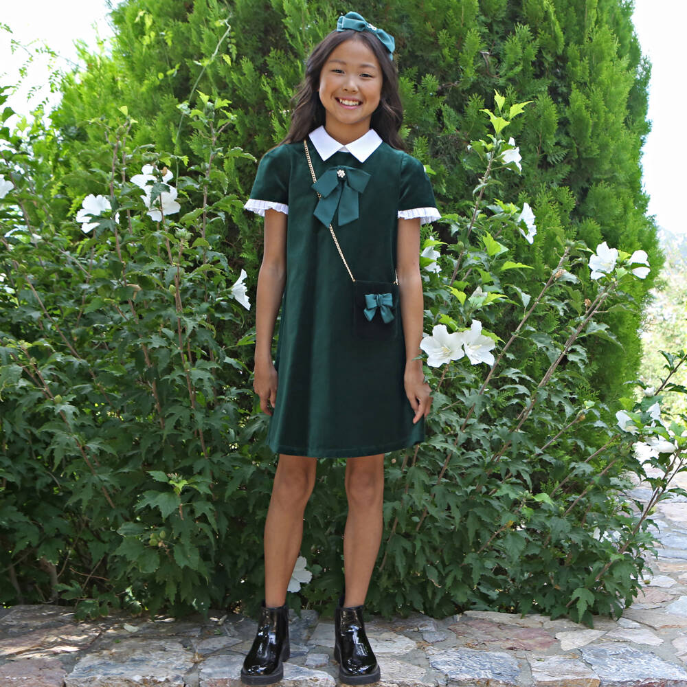 Balloon Chic-Girls Forest Velvet Bow Handbag | Childrensalon Outlet