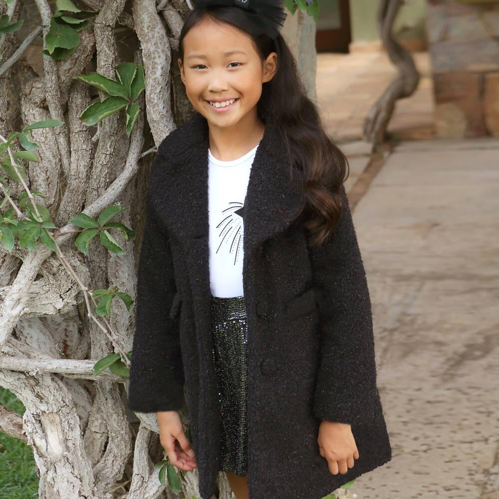 Balloon Chic-Черное блестящее пальто букле для девочек | Childrensalon Outlet