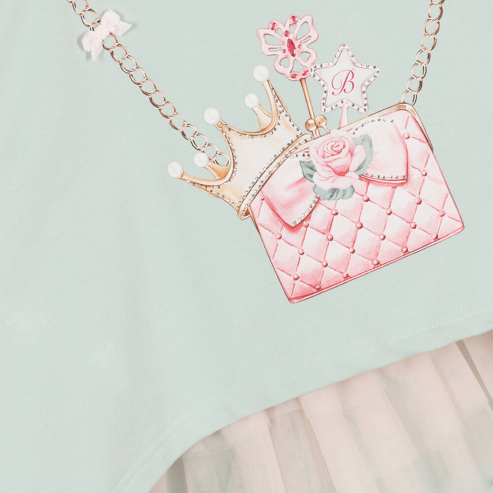 Balloon Chic-Girls Green Bag Print Dress | Childrensalon Outlet