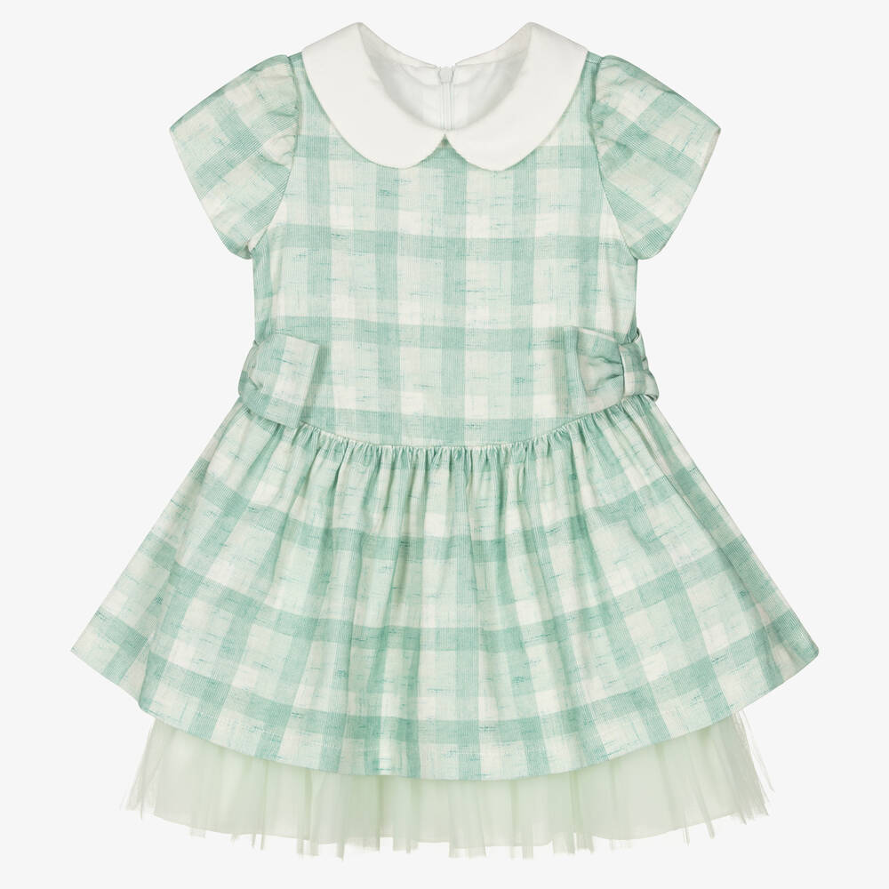 Balloon Chic - Girls Green Checked Cotton Dress | Childrensalon