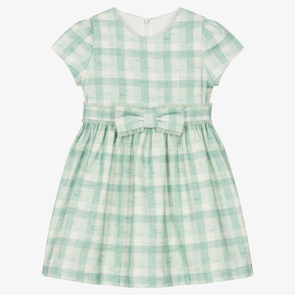 Balloon Chic - Girls Green Checked Cotton Dress | Childrensalon