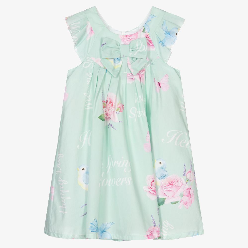 Balloon Chic - Girls Green Cotton Dress | Childrensalon