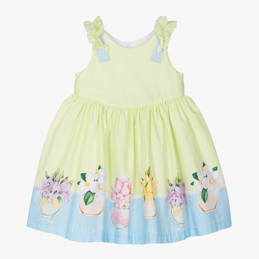 Balloon Chic-فستان قطن بوبلين لون أخضر ليموني فاتح | Childrensalon Outlet