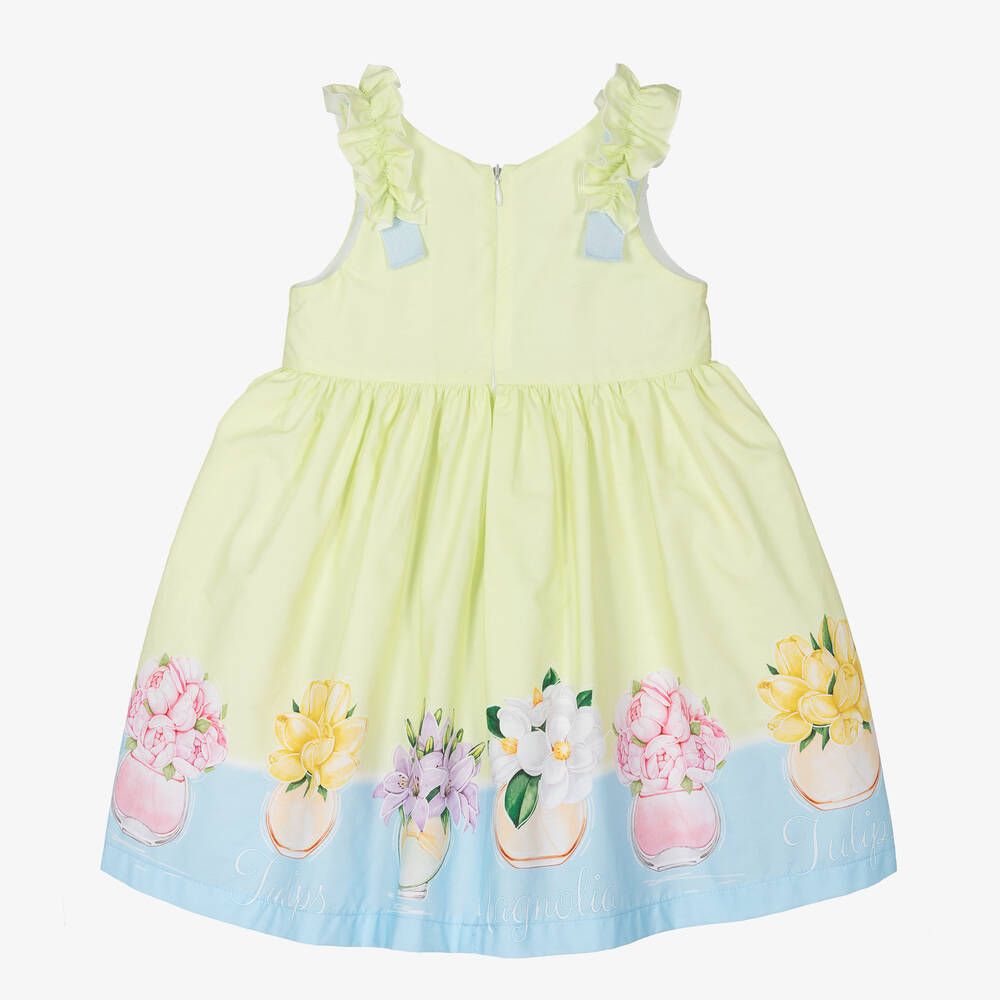 Balloon Chic-فستان قطن بوبلين لون أخضر ليموني فاتح | Childrensalon Outlet