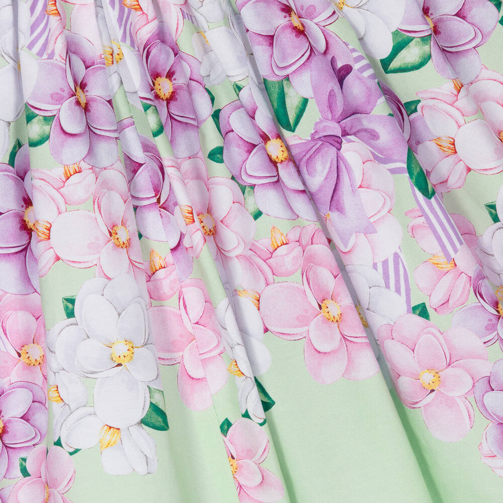 Balloon Chic-Girls Green Cotton Flower Print Dress | Childrensalon Outlet