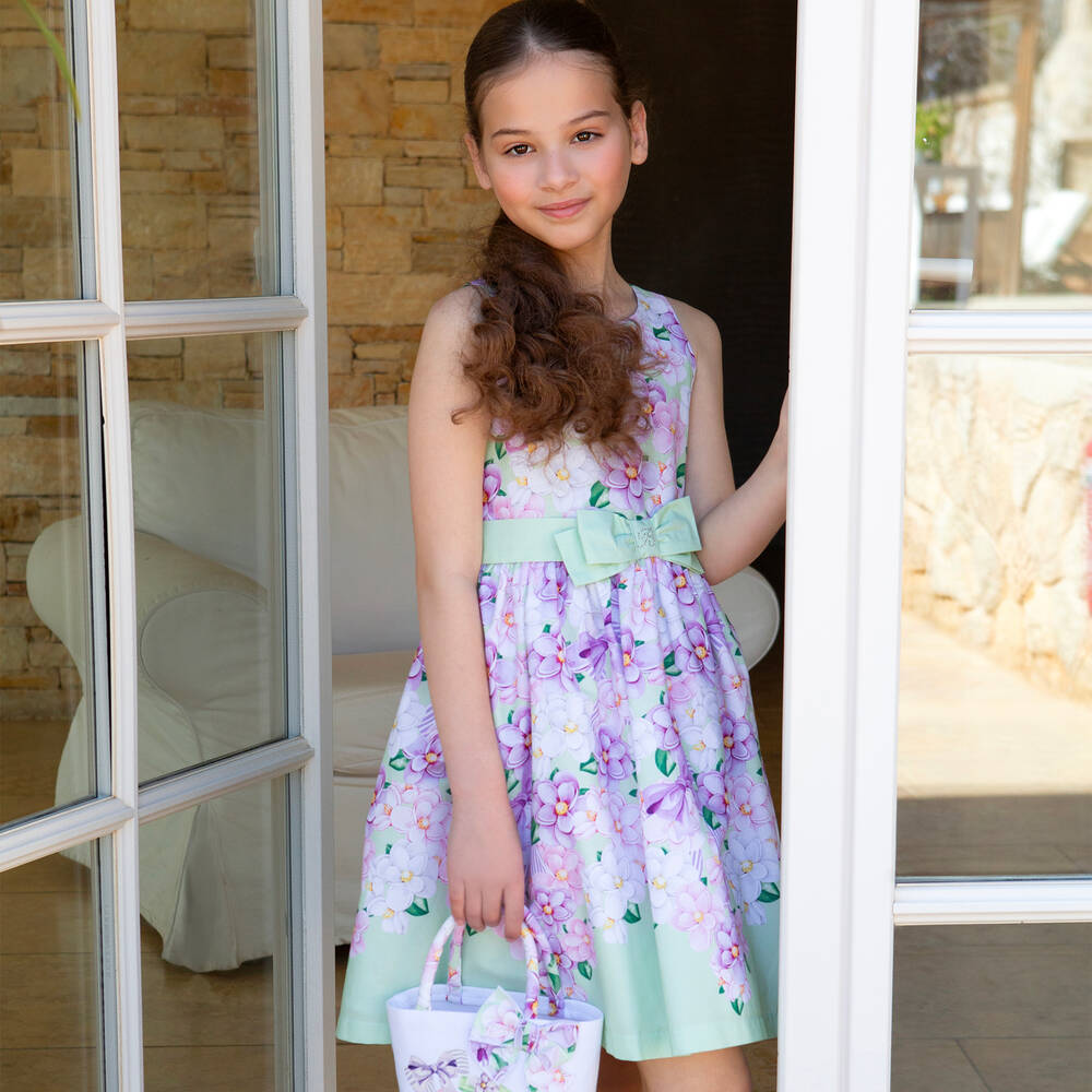 ★送料・関税込★ACOC★Windy Balloon Dress★ Balloon Chic - Girls Green Cotton Flower Print Dress