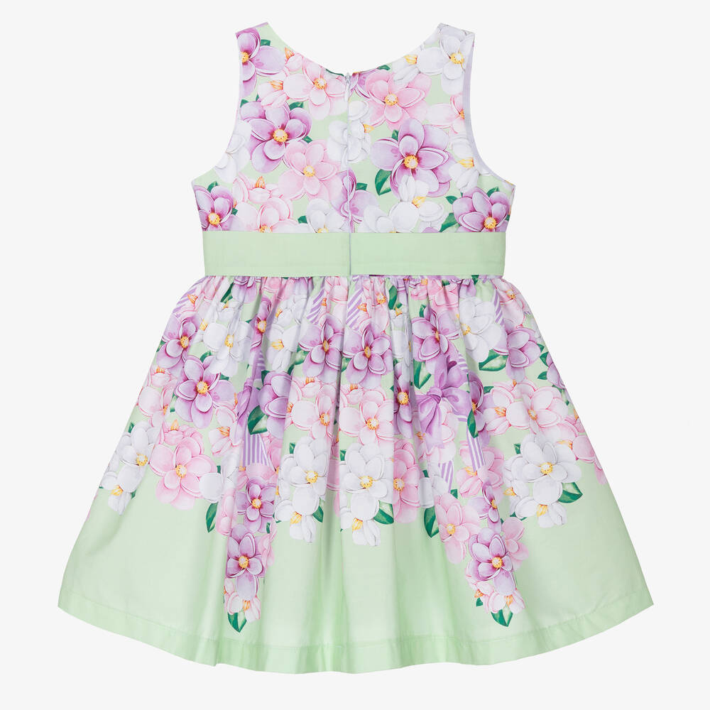 Balloon Chic-Girls Green Cotton Flower Print Dress | Childrensalon Outlet