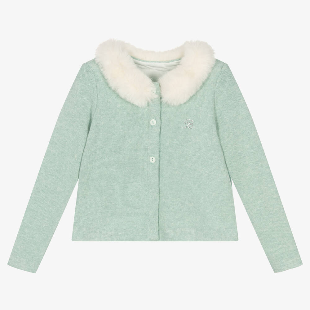 Balloon Chic - Girls Green Cotton Knit Cardigan | Childrensalon