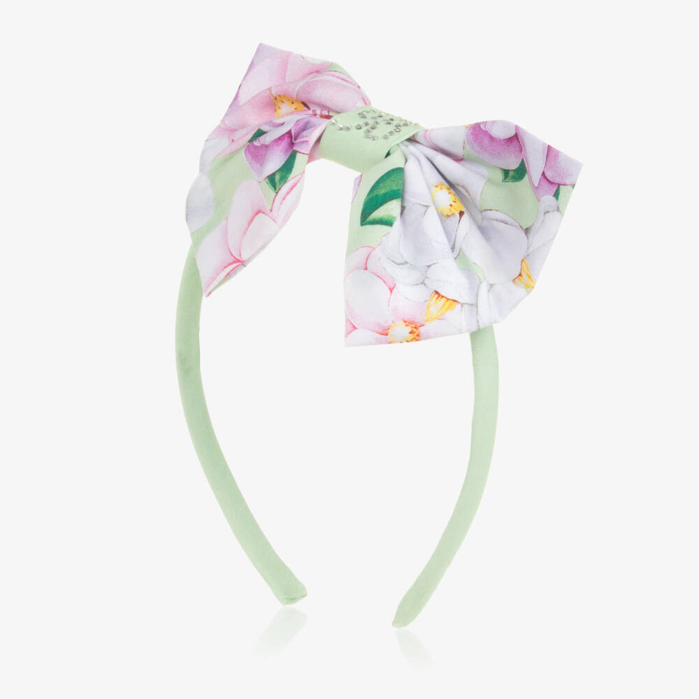 Balloon Chic-Girls Green Floral Bow Hairband | Childrensalon Outlet