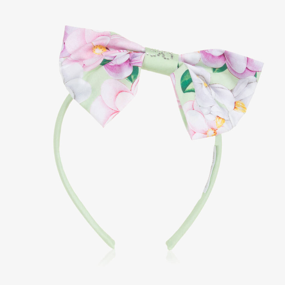Balloon Chic-Girls Green Floral Bow Hairband | Childrensalon Outlet