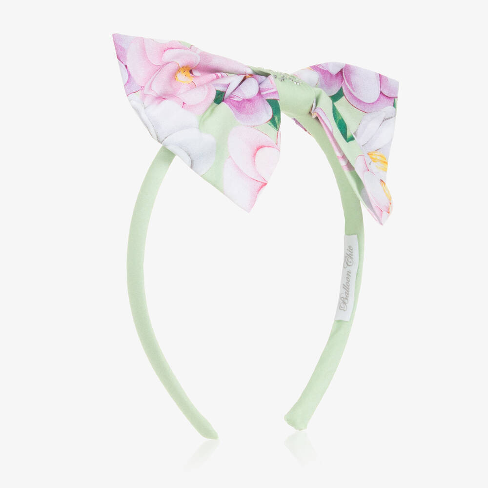 Balloon Chic-Girls Green Floral Bow Hairband | Childrensalon Outlet