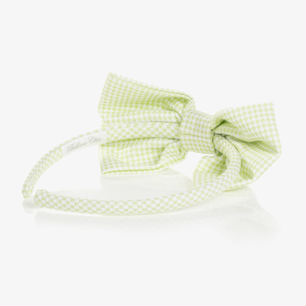 Balloon Chic-Girls Green Gingham Bow Hairband | Childrensalon Outlet