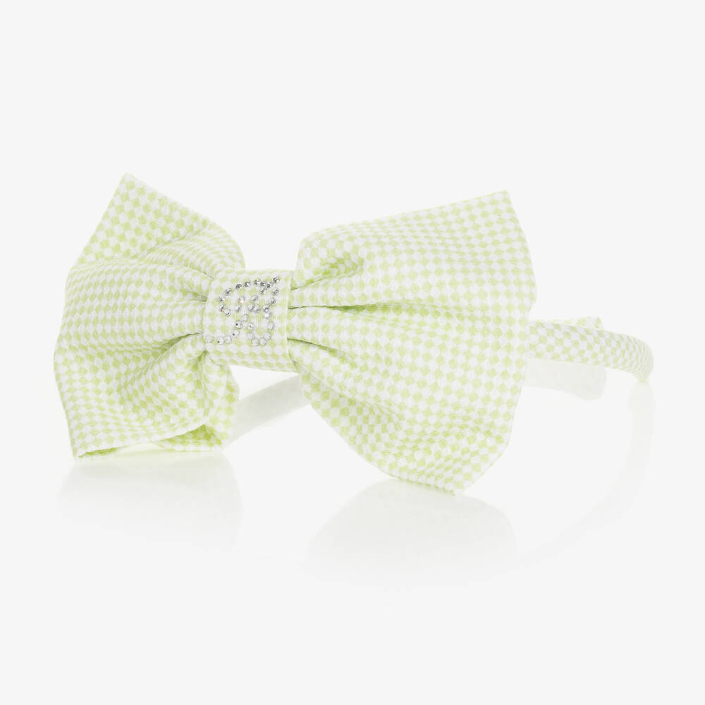 Balloon Chic-Girls Green Gingham Bow Hairband | Childrensalon Outlet