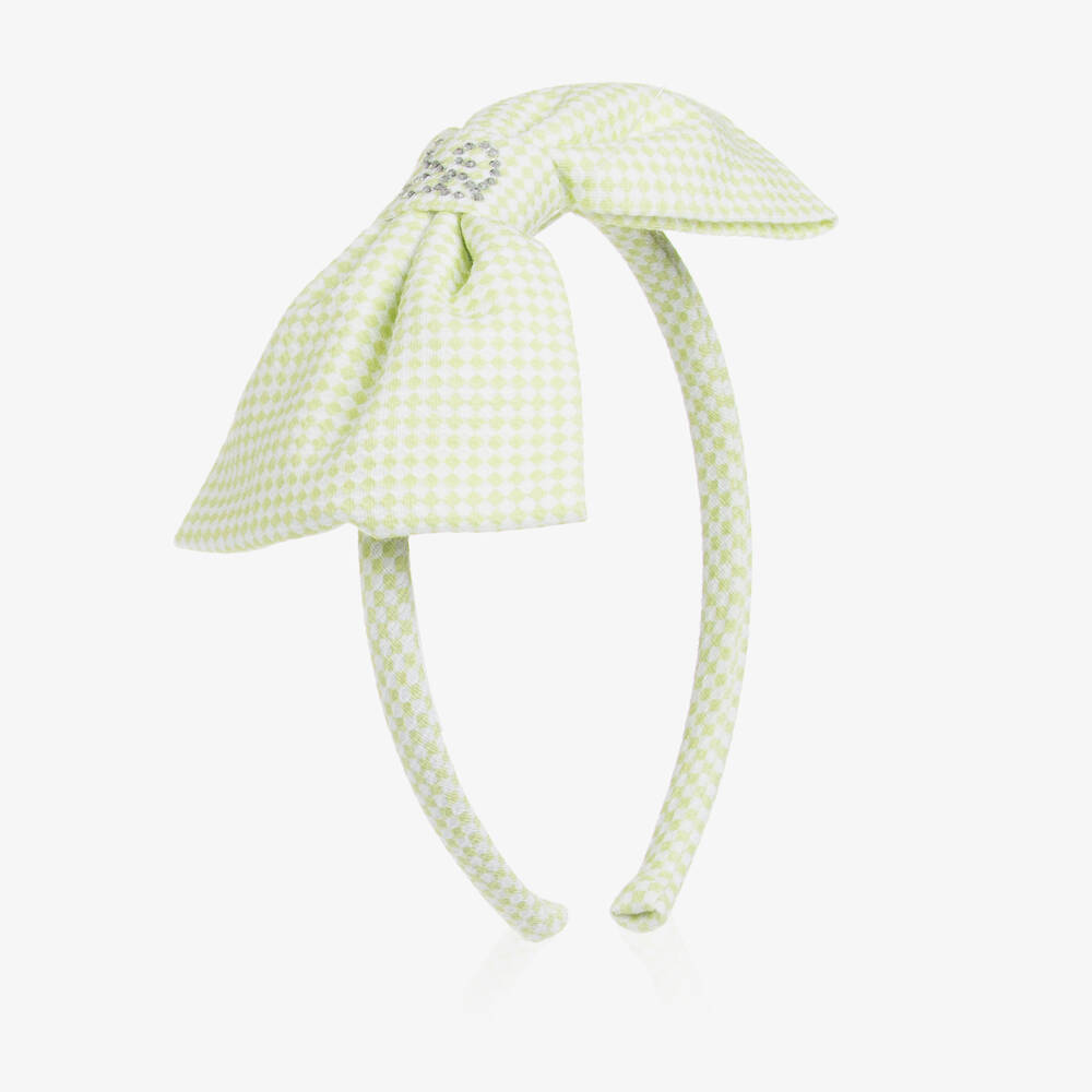 Balloon Chic - Girls Green Gingham Bow Hairband | Childrensalon