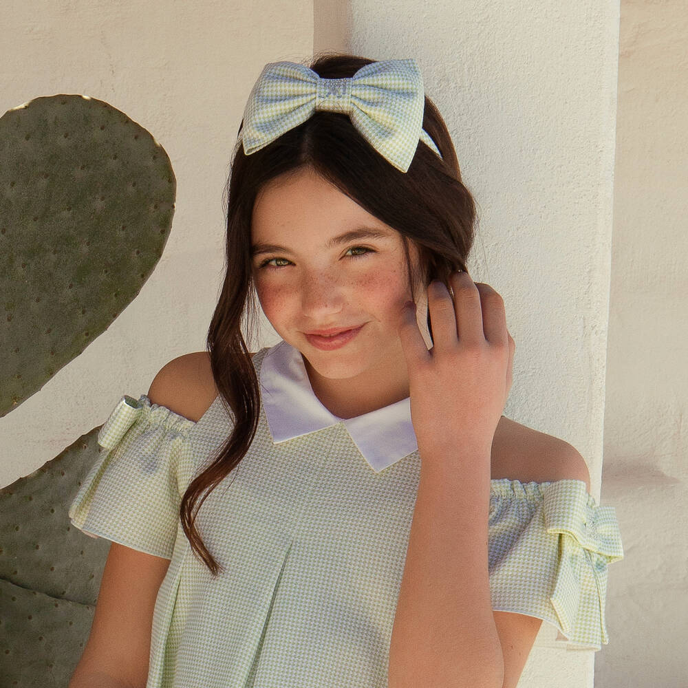 Balloon Chic-Girls Green Gingham Bow Hairband | Childrensalon Outlet