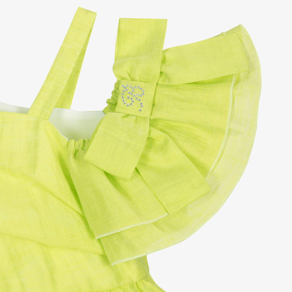 Balloon Chic-Girls Green Linen Dress | Childrensalon Outlet