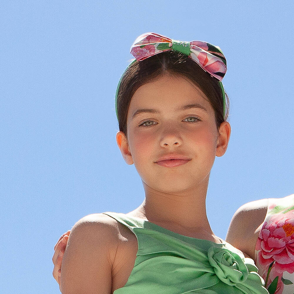 Balloon Chic Girls Green & Pink Floral Hairband Childrensalon Outlet