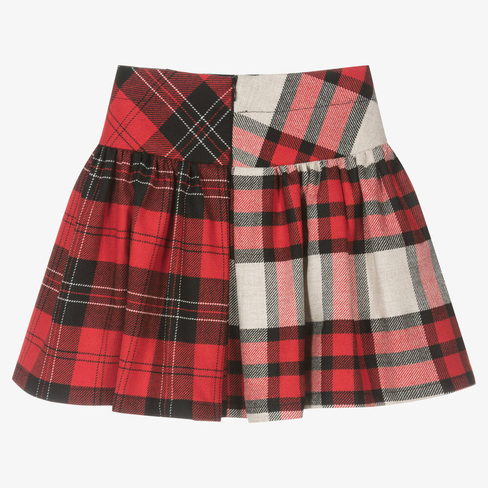 بالون شيك-تنورة مزيج صوف محبوك كاروهات لون أحمر وأخضر | Childrensalon Outlet