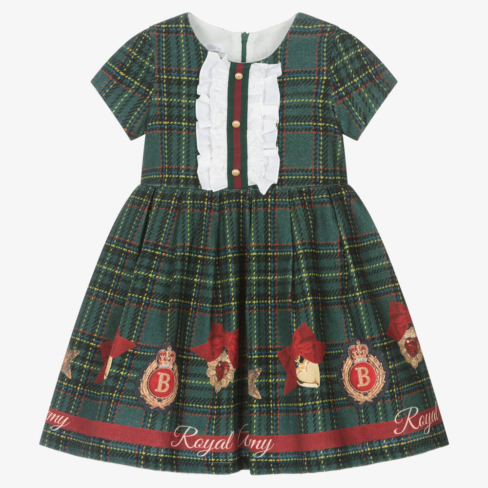 Balloon Chic - Girls Green Tartan Cotton Dress | Childrensalon