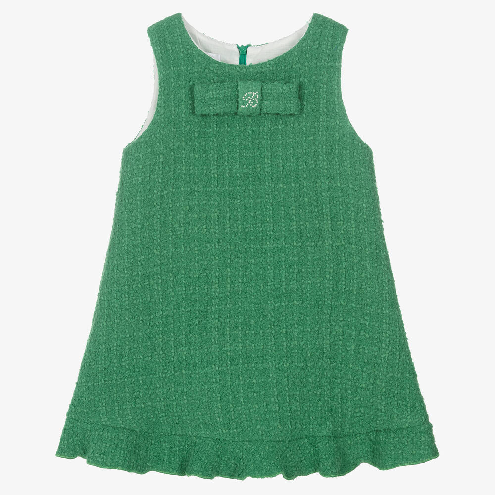 Balloon Chic - Girls Green Tweed Dress | Childrensalon