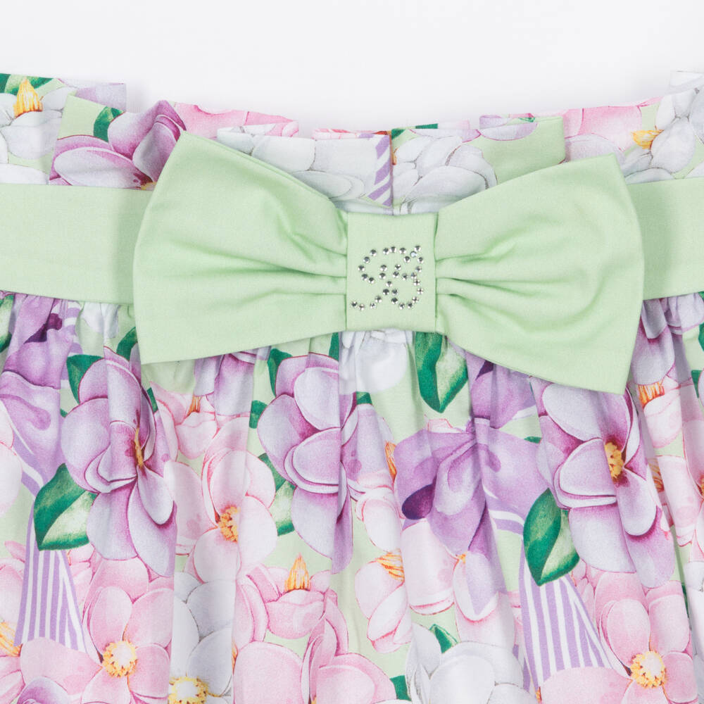 Balloon Chic-Girls Green & White Cotton Skirt Set | Childrensalon Outlet
