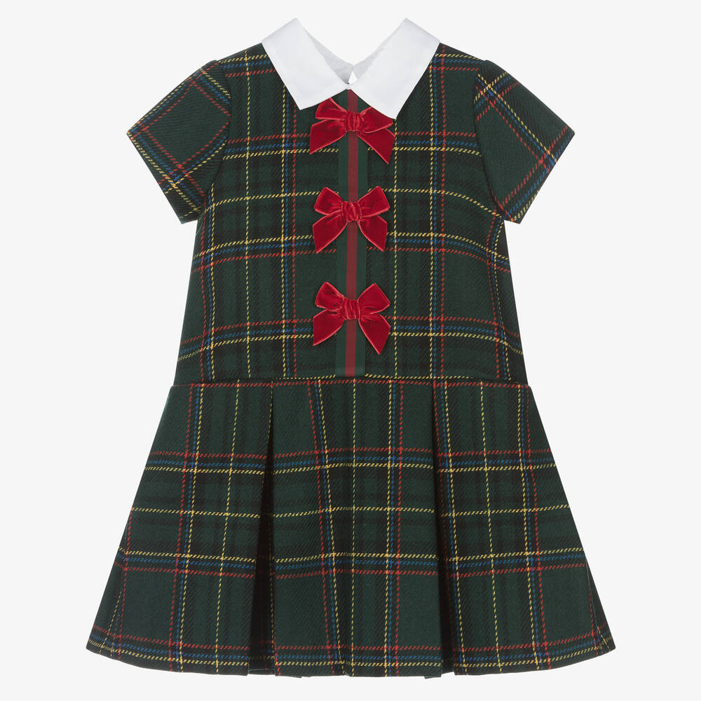 Balloon Chic - Robe écossaise verte en laine fille | Childrensalon