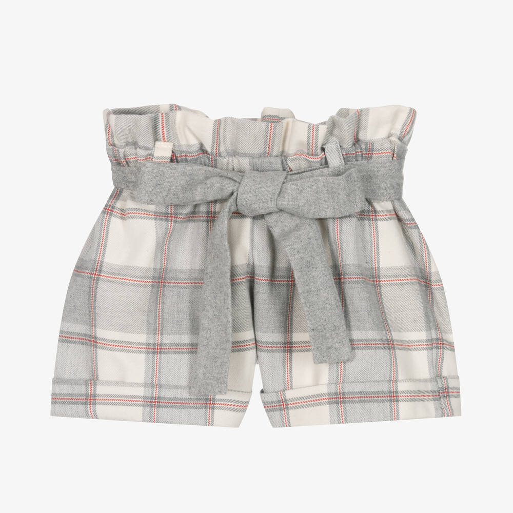 Balloon Chic - Girls Grey Check Cotton Shorts | Childrensalon