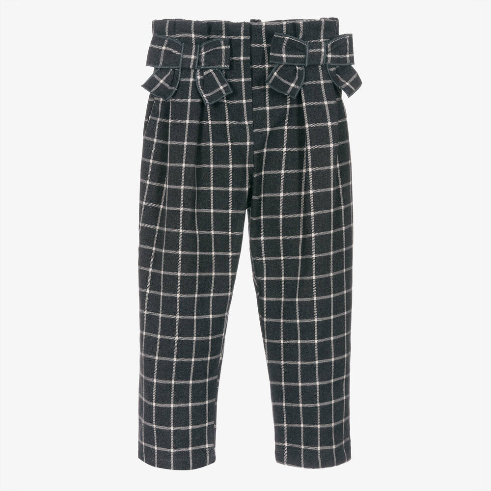 Balloon Chic - Girls Grey Cotton Check Trousers | Childrensalon