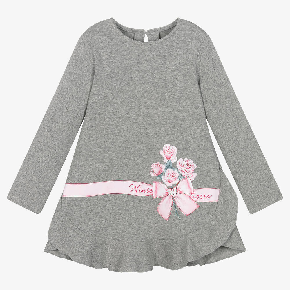 Balloon Chic - Girls Grey Cotton Jersey Dress | Childrensalon