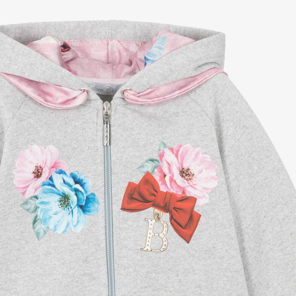 Balloon Chic-Girls Grey Floral Cotton Tracksuit | Childrensalon Outlet