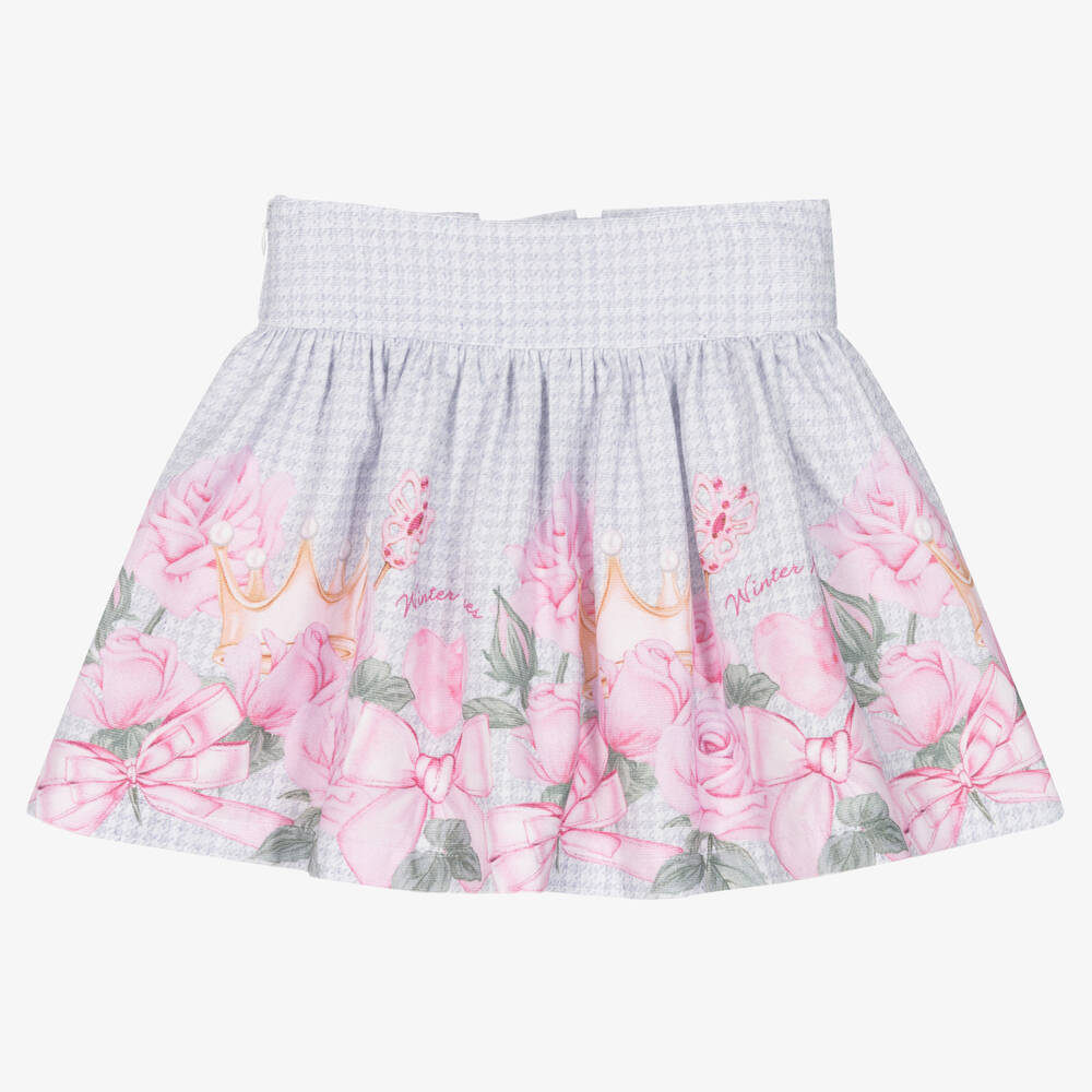 Balloon Chic-Girls Grey & Pink Cotton Rose Skirt | Childrensalon Outlet