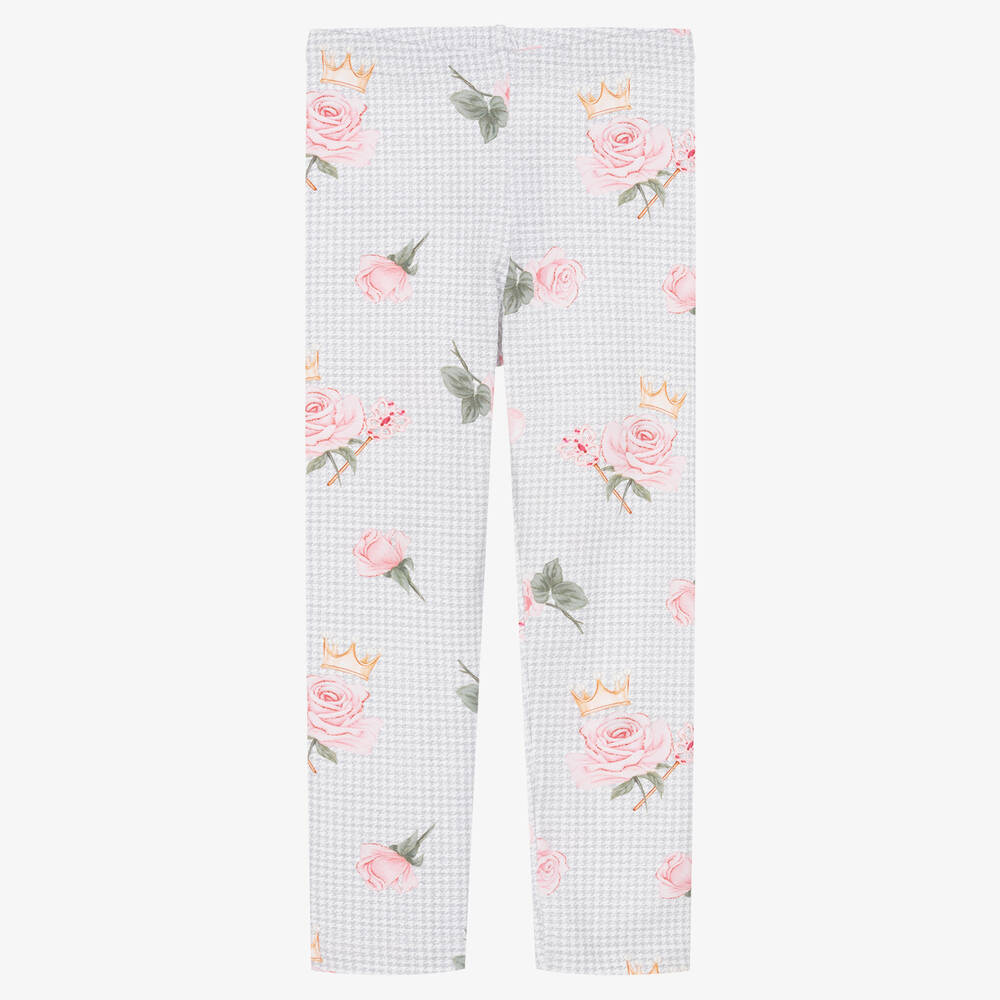 Balloon Chic - Girls Grey & Pink Rose Cotton Leggings | Childrensalon