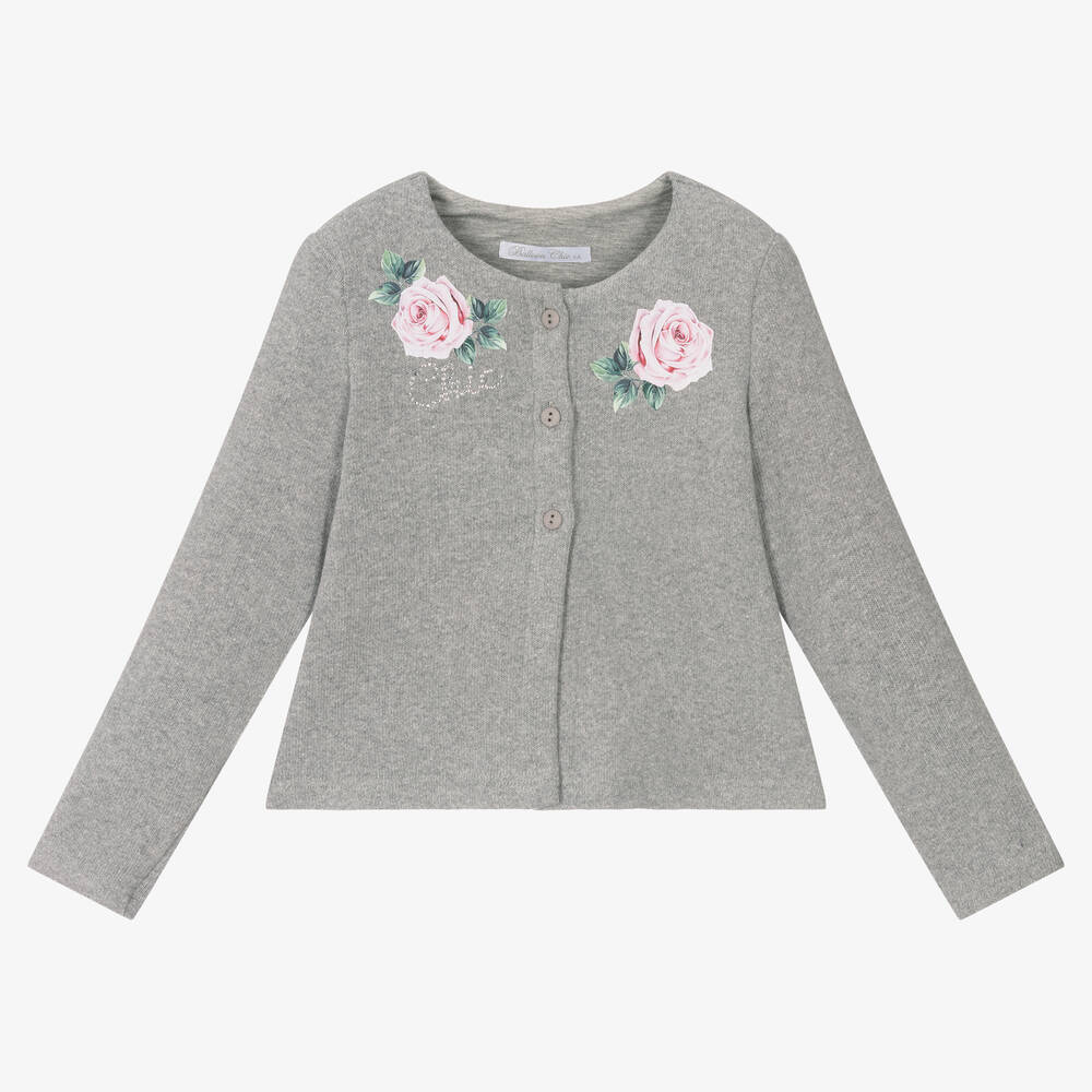 Balloon Chic - Girls Grey Rose Cardigan  | Childrensalon