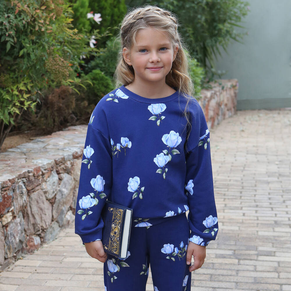 Balloon Chic-Girls Indigo Rose Print Tracksuit | Childrensalon Outlet