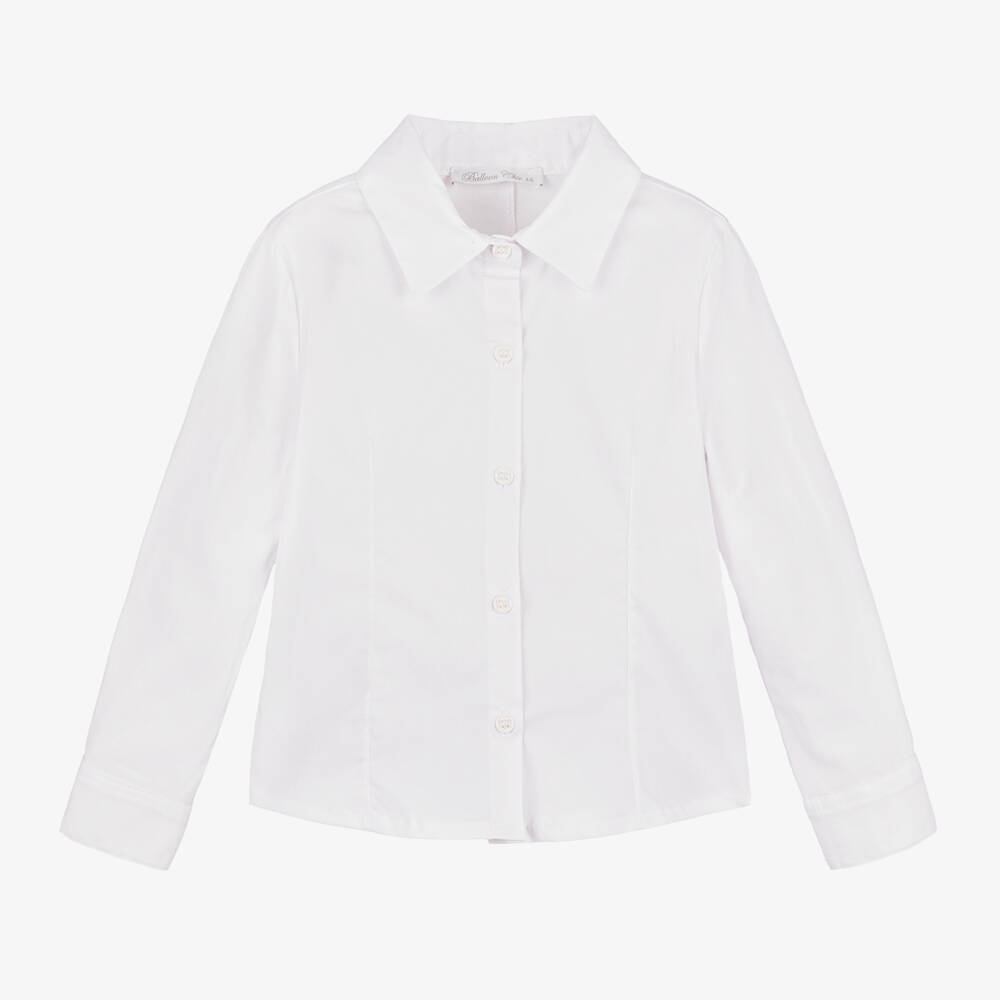 بالون شيك-قميص قطن لون أبيض للبنات | Childrensalon Outlet