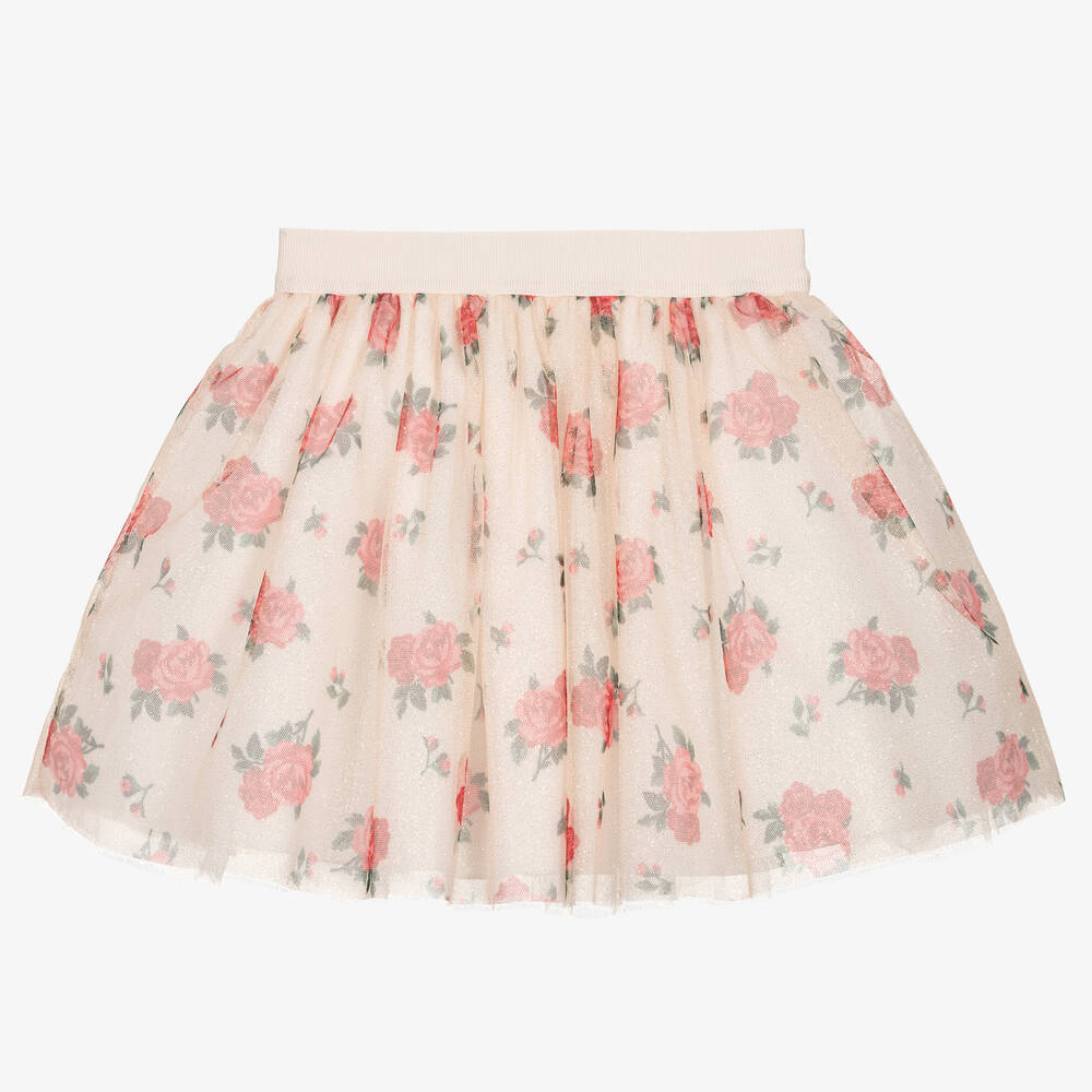Balloon Chic-Girls Ivory & Gold Tulle Rose Skirt | Childrensalon Outlet