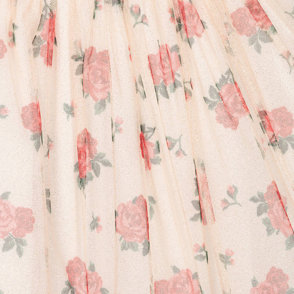 Balloon Chic-Girls Ivory & Gold Tulle Rose Skirt | Childrensalon Outlet