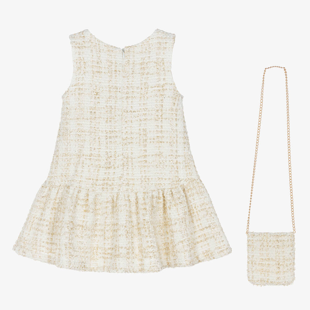 Balloon Chic-Girls Ivory & Gold Tweed Dress Set | Childrensalon Outlet
