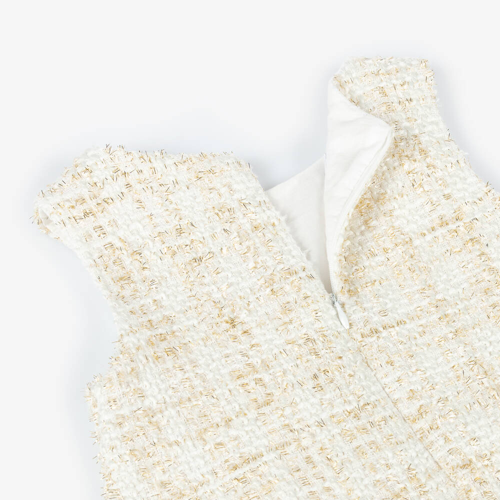 Balloon Chic-Girls Ivory & Gold Tweed Dress Set | Childrensalon Outlet