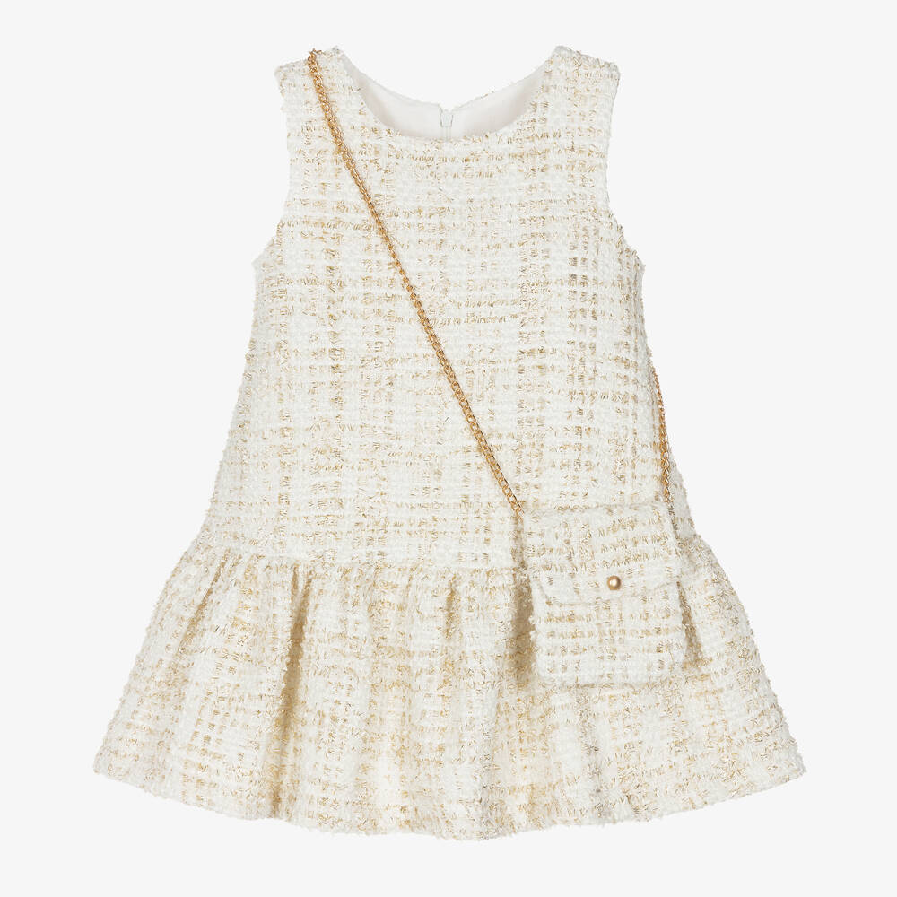 Balloon Chic-Girls Ivory & Gold Tweed Dress Set | Childrensalon Outlet