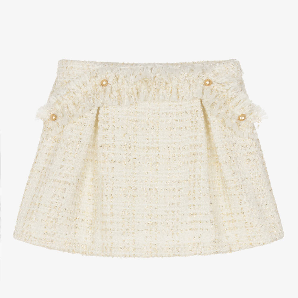 Balloon Chic-Girls Ivory Gold Woven Skirt | Childrensalon Outlet