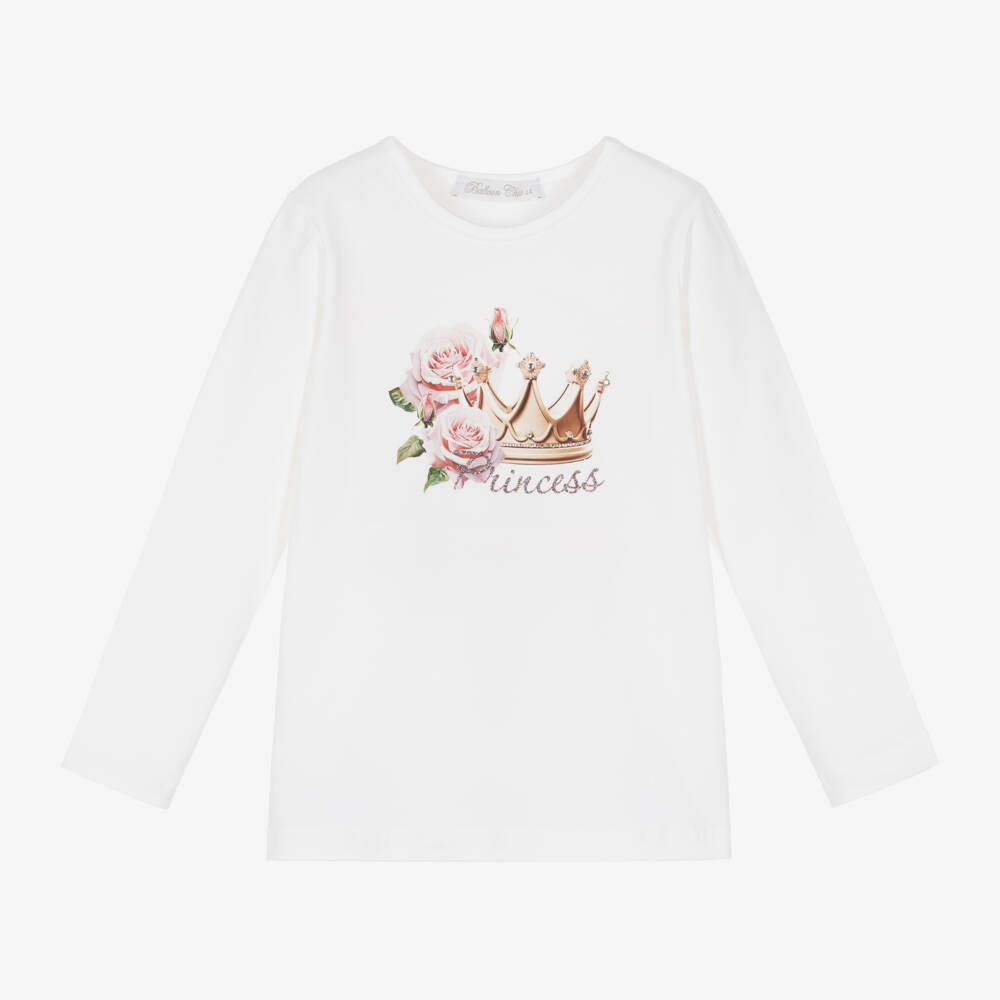 Balloon Chic-Girls Ivory Jersey Crown T-Shirt | Childrensalon Outlet