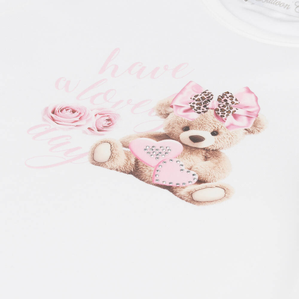 Balloon Chic-Girls Ivory Teddy Bear Tee | Childrensalon Outlet