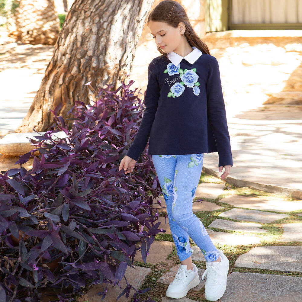 Balloon Chic-توب قطن جيرسي لون كحلي للبنات | Childrensalon Outlet