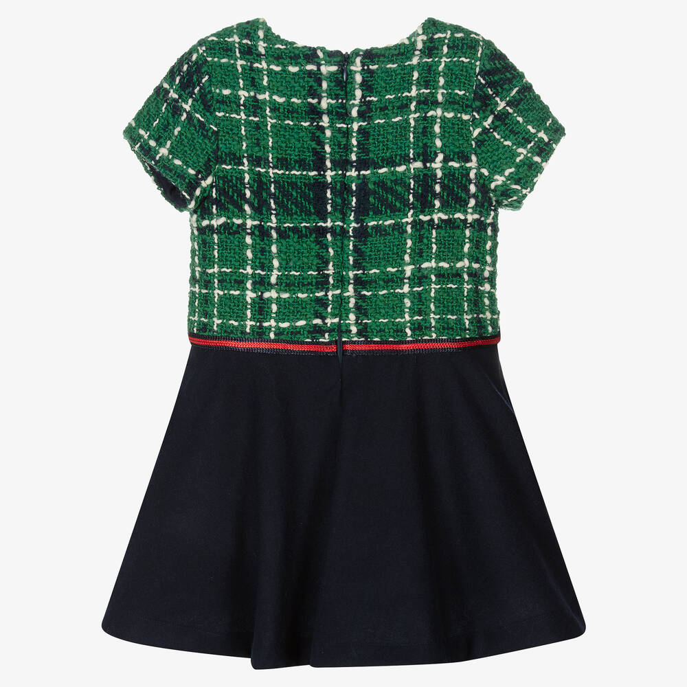 Balloon Chic-Girls Navy Blue & Green Tweed Dress | Childrensalon Outlet