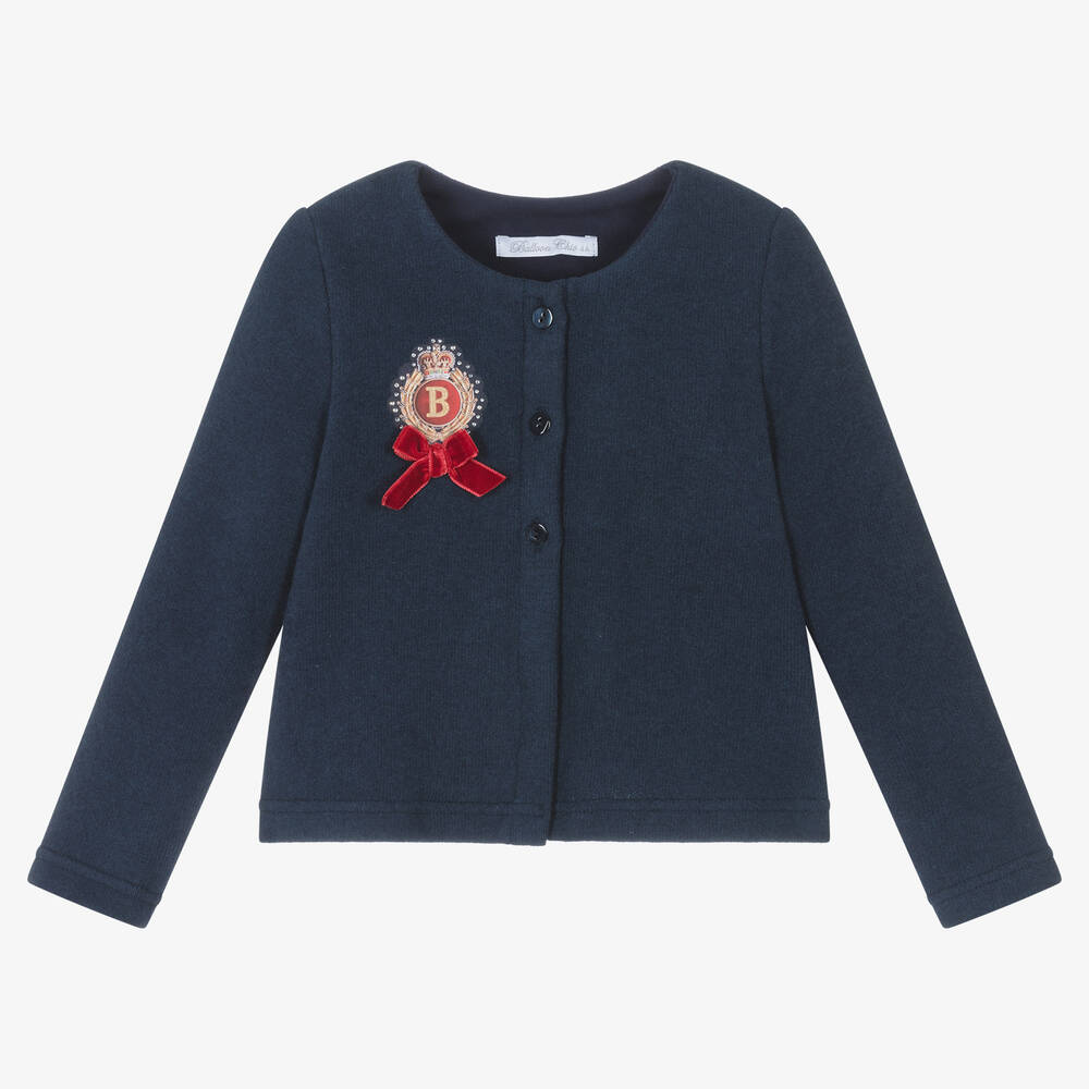 Balloon Chic - Girls Navy Blue Knitted Cotton Cardigan | Childrensalon