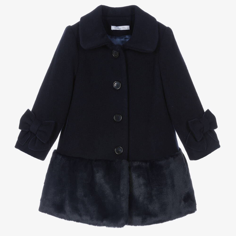 Balloon Chic - Girls Navy Blue Wool Coat | Childrensalon