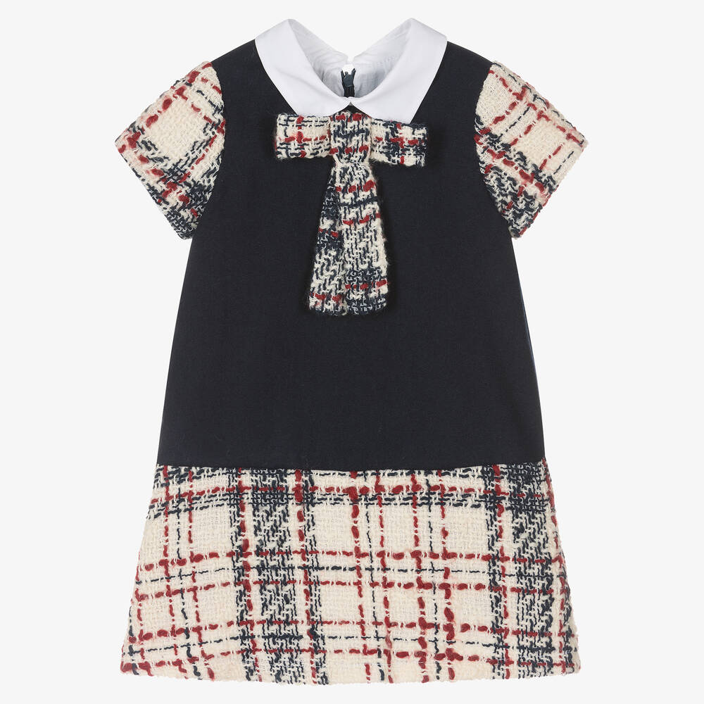 Balloon Chic - Girls Navy Blue Wool Tweed Dress | Childrensalon