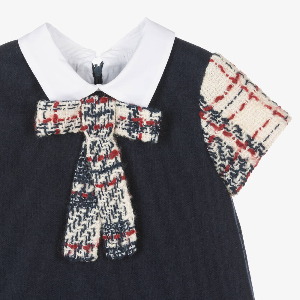 Balloon Chic-Girls Navy Blue Wool Tweed Dress | Childrensalon Outlet