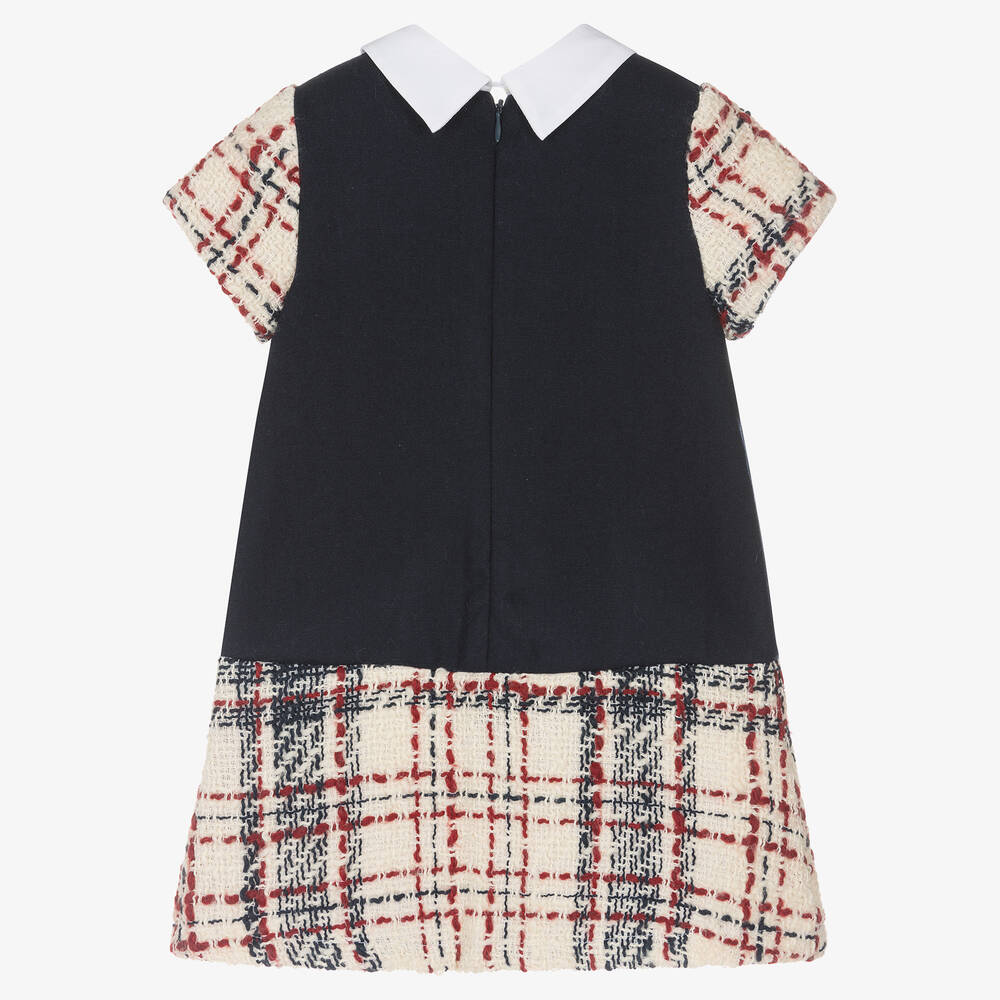 Balloon Chic-Girls Navy Blue Wool Tweed Dress | Childrensalon Outlet